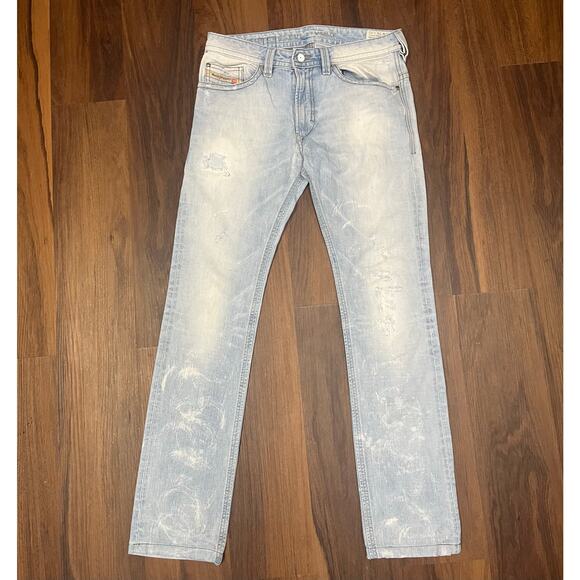 Diesel Thavar Slim Skinny Jean W28 L32 Distressed Light Wash Mens Streetwear Y2k - Picture 1 of 12